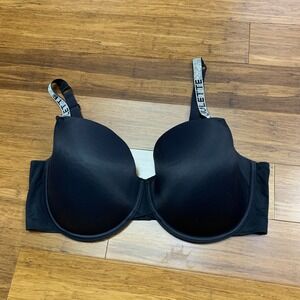 Luvlette Black Rhinestone Strap Padded Underwire Bra Size 38DD‎ Underwire Lined